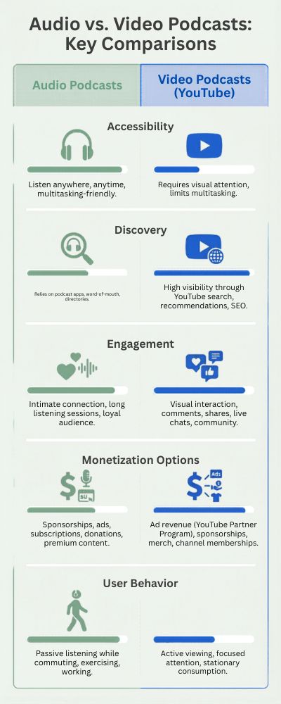 Audio vs. Video Podcasts Infographic